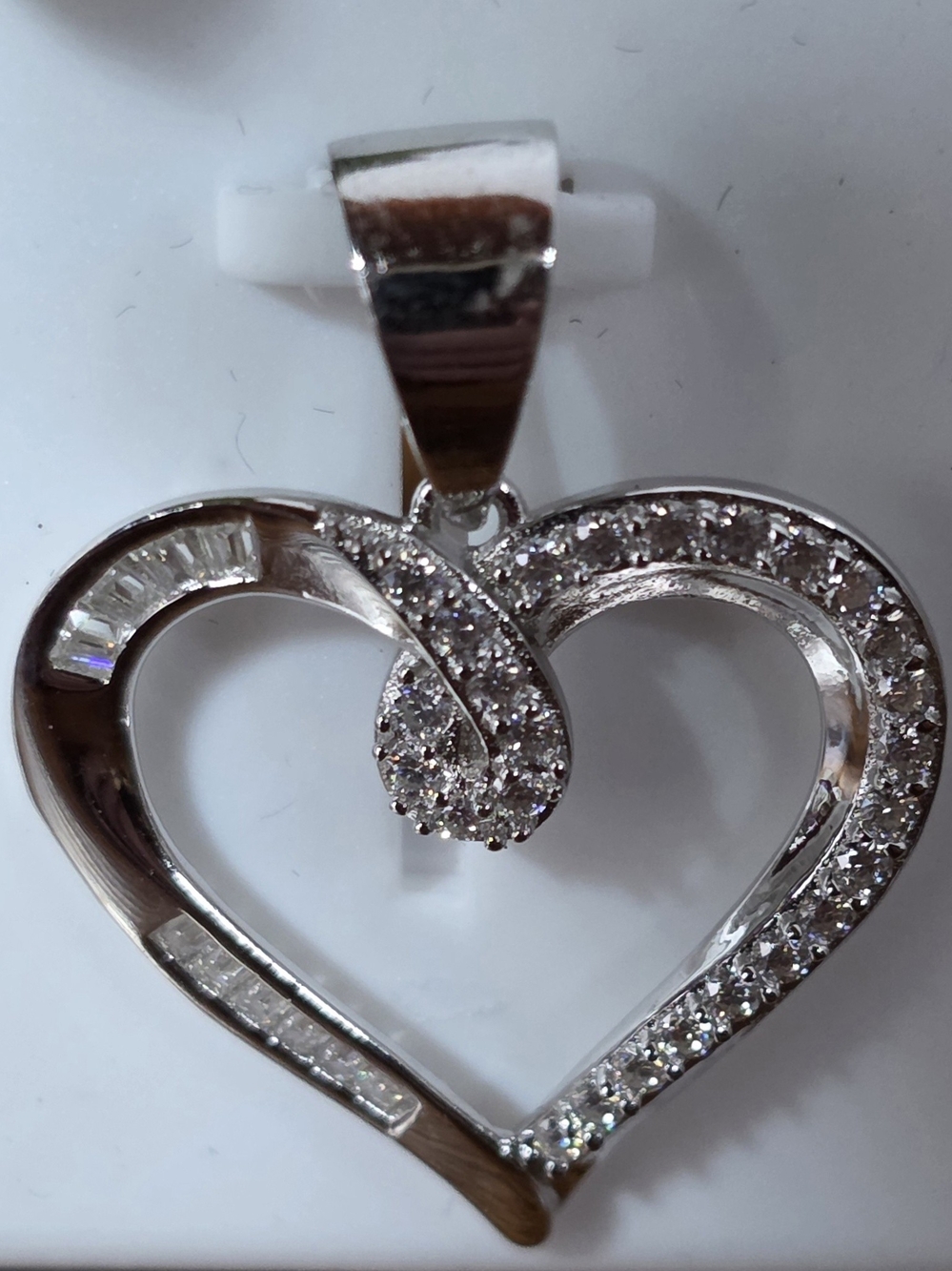 925 Silver Heart Pendant, With 925 Silver, with Clear Moissanite Diamonds